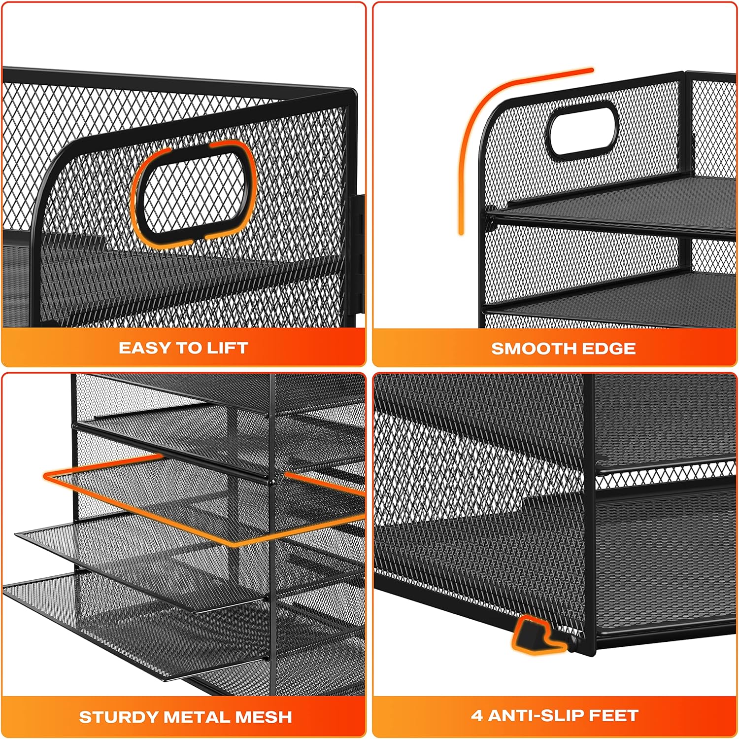 GoldOrcle 8 Tier Paper Letter Tray Organizer with Handles, Mesh Desk File Holder Storage Organization for Office School Desktop - Image 3